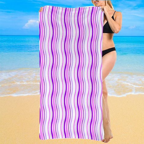 Serviette de plage microfibre imprimé rayé, douce, pliable (1/5)