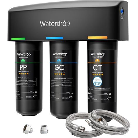 Système de Filtre à Eau Sous Évier, 3 étapes de Filtration d'Eau de Grande Capacité, Réduit les PFAS, PFOA/PFOS, Fluorures, Chlore, Mauvais Goût (1/5)