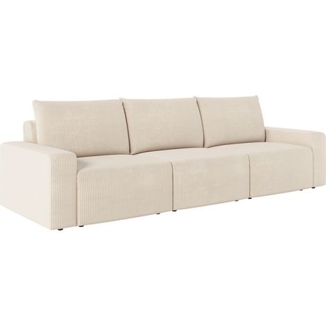 Canapé droit fixe 3 places ROMANE en velours côtelé - Beige (1/5)