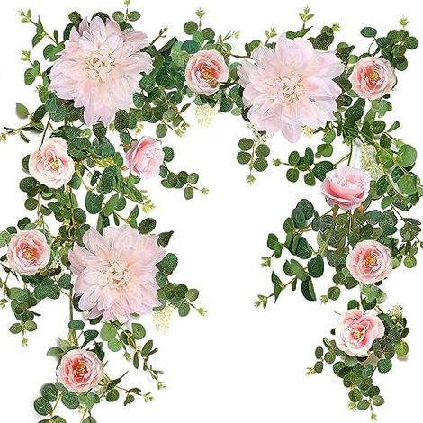 Blumengirlande Grün, Eukalyptus Girlande Deko, Hochzeit Blumen, Bünstliche Blumengirlanden für Hochzeit Tür Dekoration Wand hängende Pflanze (Rosa)