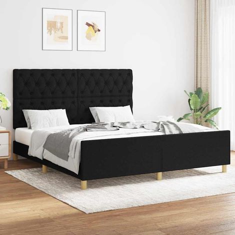 Cadre de lit sans matelas noir 160x200 cm tissu (1/5)