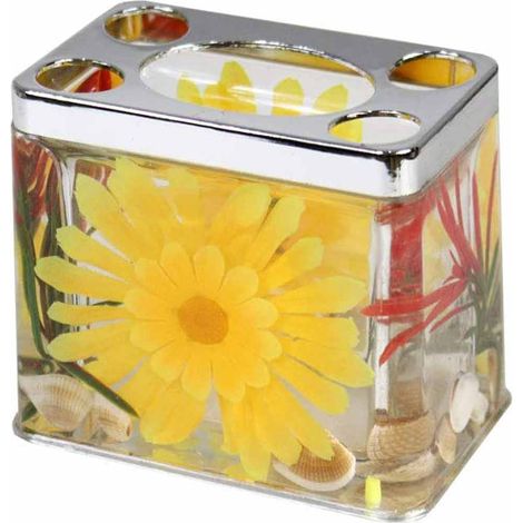 Porta spazzolini in abs con decorazioni a fiori gialli e conchiglie Accessori arredo Bagno bicchiere portaspazzolini (1/3)