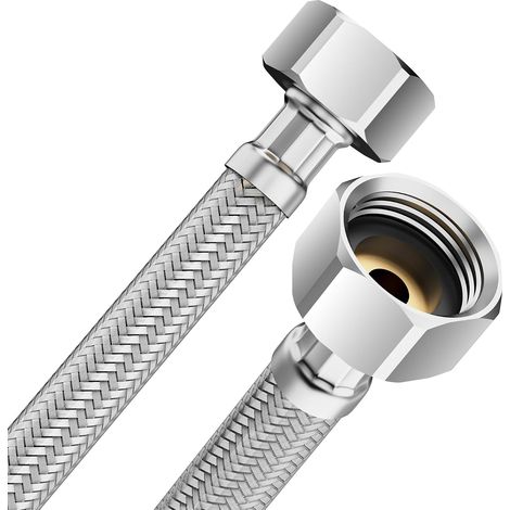 Flexible Hose 3/8 Inch Female Connector on Both Sides - EPDM Braided Stainless Steel Sanitary Hose for Tap, Angle Tap, Washbasin, Kitchen, Bathroom, Toilet - 50CM (1/5)
