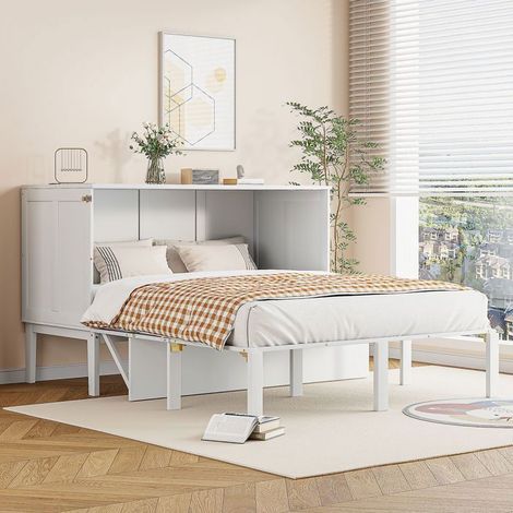 Lit 140 x 200 cm armoire mural vertical rabattable mural armoire vertical blanc (1/5)