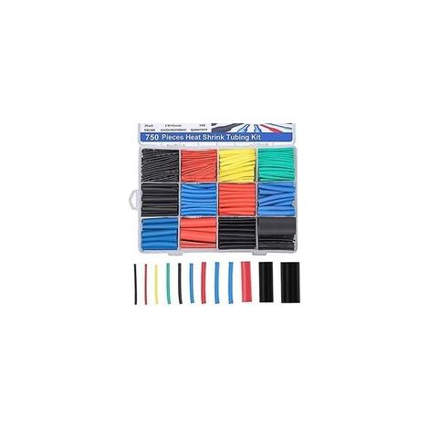 Gaines Thermorétractables, Isolation Electrique Tube de Câble D'enveloppe Thermorétractable, Ratio de Contraction 2:1, 5 Couleurs, 12 Tailles 750 Pièces