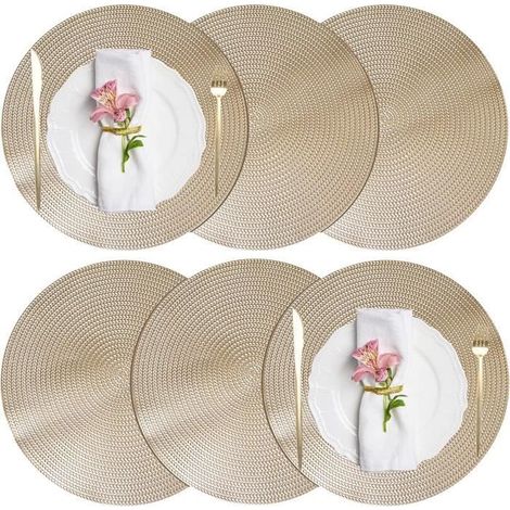 Lot de 6 Sets de Table, Sets de Table à Manger, Sets de Table en Rond lavables antidérapants en PVC résistants à la Chaleur, Sets (1/4)