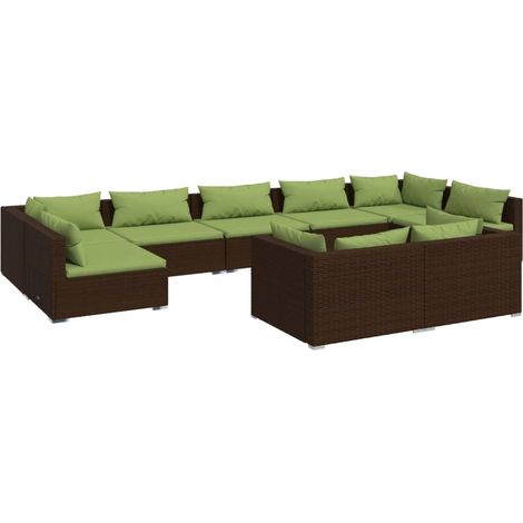 Set muebles de jardín 9 piezas y cojines ratán sintético marrón vidaXL (1/5)