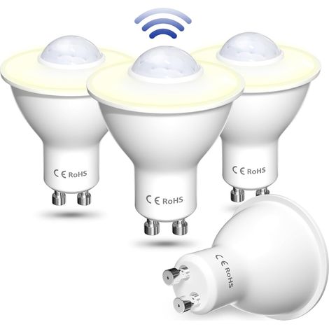 5W GU10 LED Motion Detector Bulb, Warm White 3000K Non-Dimmable, Auto ON/OFF PIR LED Bulb for Garage, Hallway, Patio, (Pack of 4) (1/5)