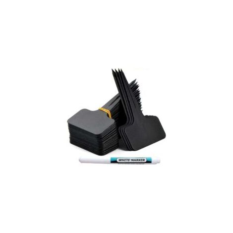 100 etiquetas para jardín exterior, marcadores de plástico tipo T para plantas, etiquetas para huerto con bolígrafo impermeable, etiquetas reutilizables y accesorios para plantas (negro) - Crezuo