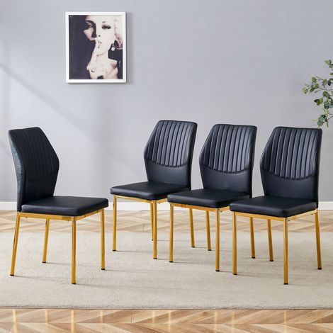 Sillas comedor 4 unidades PU negro dorado OKMYHOME (1/5)