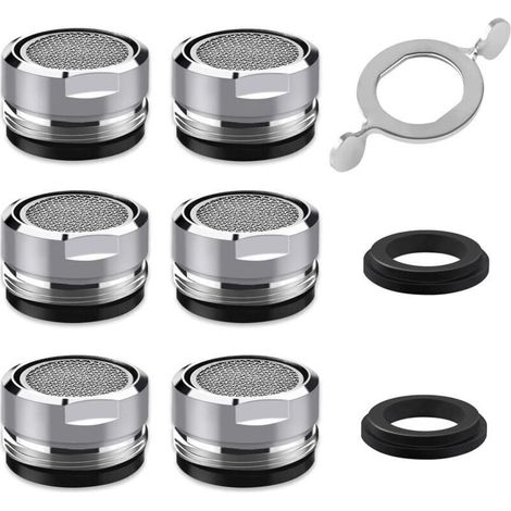 Mousseur Robinet M24, 6 Pièces Aerateur Robinet Economie Eau Avec Filtre en Acier Inoxydable et ABS, comprendre 8 joints et 1 clé à Mousseur chromée pour Robinet Lavabo de Salle de Bain et Cuisine..DE (1/4)