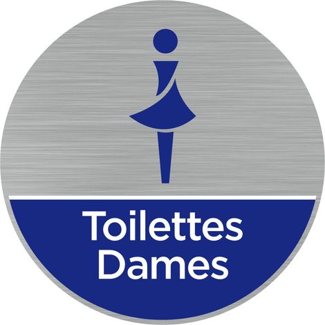 Pictogramme Toilettes Dames (Q0466).- Adhésif aspect aluminium brossé - Diamètre 76 mm (1/5)