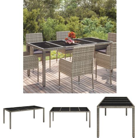 The Living Store - Gartentisch mit Glasplatte Grau 190x90x75 cm Poly Rattan (1/5)