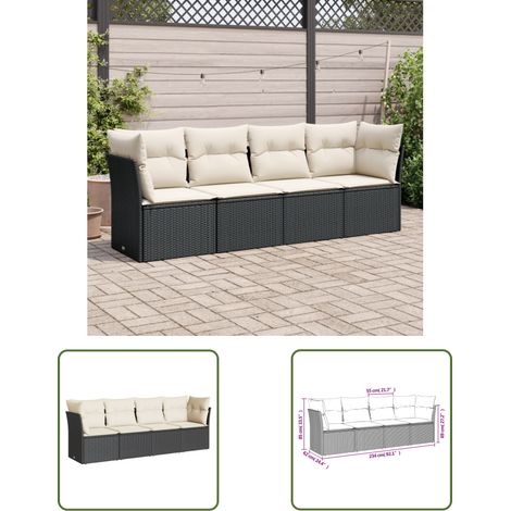 The Living Store 4-tlg. Garten-Sofagarnitur mit Kissen Schwarz Poly Rattan - Gartensorgaunität - Outdoor Möbel - Lounge Set - Rattan Sofa - Gartenlounge (1/3)