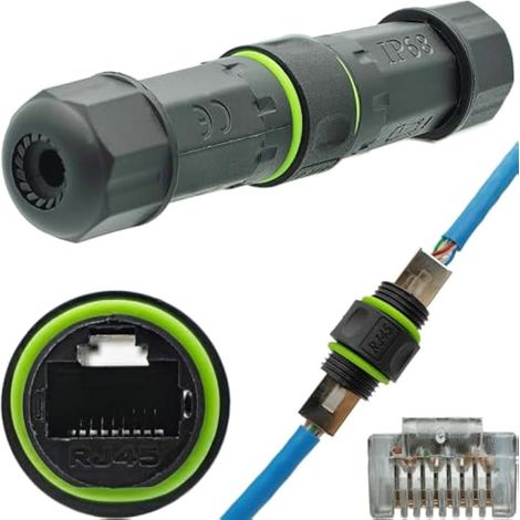 1pièces coupleur rj45 étanche, connecteur de câble Ethernet extérieur IP68, connecteur étanche de câble réseau RJ45 compatible avec le câble LAN Ethernet CAT6/Cat5e (1/5)