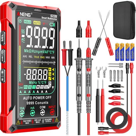 Digitaler Multimeter-Tester TRMS 9999Counts Intelligentes, automatisches, brennsicheres Ohm-Ampere-Voltmeter mit NCV, DC/AC-Strom, Spannung, Widerstandsdioden, Durchgang, Kapazität, Temperatur (1/5)