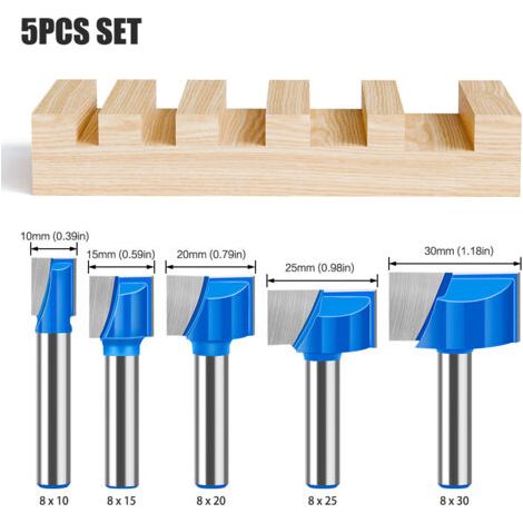 RHG 5 Pcs Fraise Defonceuse Bois 8mm Kit, Fraise Defonceuse Droite, Long Stright Router Bit 10+15+20+25+30mm, pour Travail du Bois, Couper, Tailler le Bois (1/4)
