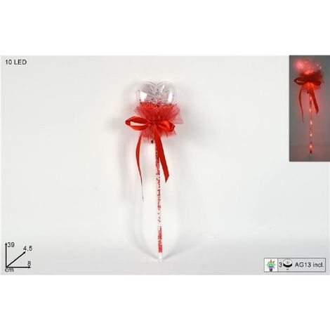 TRADE SHOP - Bacchetta Luminosa 10 Led Rossi Con Cuore Fiocco Perfetto Per Decorare Regalare -