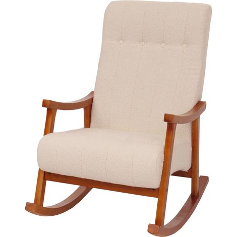 [NEUWERTIG] Schaukelstuhl HHG-862, Relaxsessel, Holz MVG Stoff/Textil Bouclé (450g/m²) creme, Gestell Walnuss-Optik