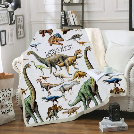 Dinosaurier-Sherpa-Decke 150×200 cm, weiches bedrucktes Fleece, Bettwäsche/Camping/Reise