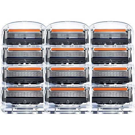 3 Cartouches de Rasoir 5 Lames - Compatible avec Rasoirs à Tête Orange/Noire, pour Rasage Confortable Homme (12 Rasages) (1/4)