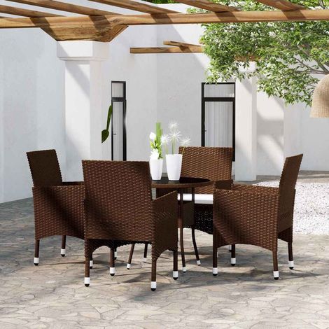 Ensemble Table et Chaise de Jardin - Mobilier de salle à manger de jardin 5pcs Résine tressée Marron BV530417 - BonneVie (1/5)