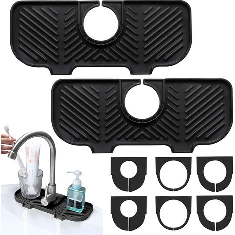 2 Ensembles Protection de Robinet et Tapis D'égouttage, Tapis de Robinet pour Évier de Cuisine en Silicone avec 3 Tailles D'interfaces, Protection Robinet Tapis Egouttage pour Cuisine