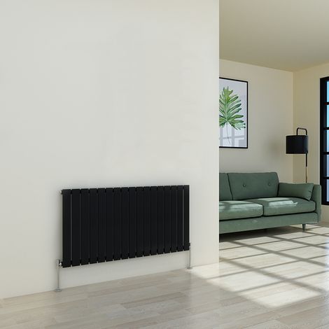 Warmehaus Flat Panel Black Radiator Horizontal Single 600x1156mm