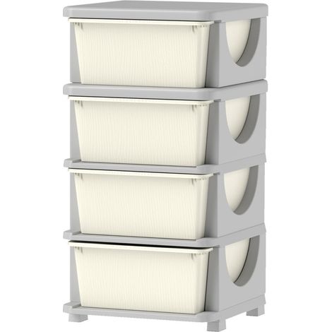 Mueble de almacenaje infantil de 4 cajones, 37 x 37 x 76 cm, plástico, blanco crema OKMYHOME (1/5)