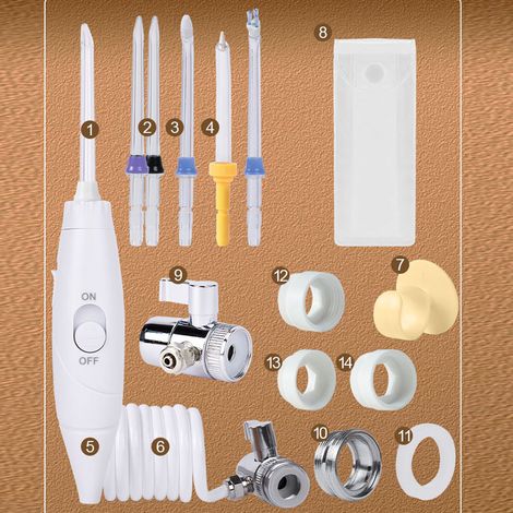 Irrigateur buccal à robinet, ensemble de 6 buses, hydropulseur, nettoyeur de dents, rotation à 360 degrés, usage domestique, étanchéité IPX7 (1/5)