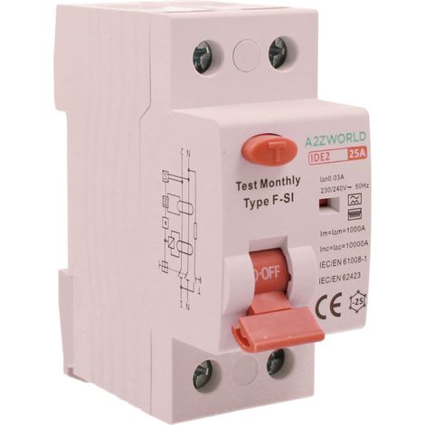 A2ZWORLD RCCB Interruttore Differenziale Puro Tipo F - SI 1P+N 2M 10000A 30mA Super Immunizzato AC 230V IP20 IEC61008-1, Corrente Disponibili 16A 25A 32A 40A 63A (25A) (1/3)