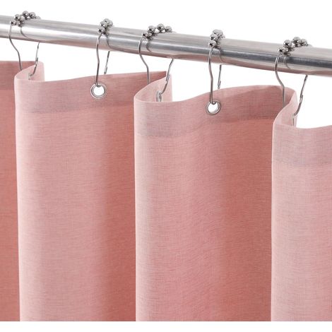 Rideau de Douche Lin avec Anneaux en Métal Imperméable Anti-Moisissures Polyester Tissu Rideau Salle de Bain Lourd pour Baignoire Cabine de Douche 92x182CM (Rose) (1/5)
