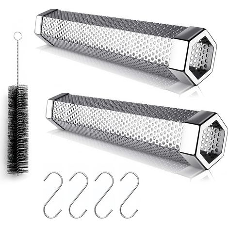 Tube de Fumage à Granulés, 2 Pièces en Acier Inoxydable avec Brosse, Parfait pour BBQ, Viandes, Poissons et Steaks (1/5)