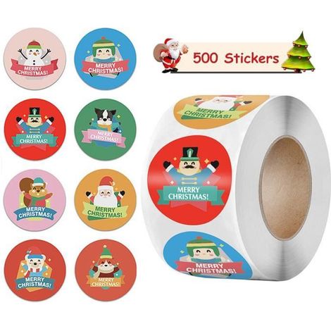Autocollants de Noël - 500 pièces - Ronds - Papier kraft - Auto-adhésifs (1/4)