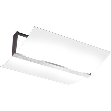 Plafoniera Contemporanea Wood Met. Foglia Argento Vetro Bianco 2 Luci E27 43Cm