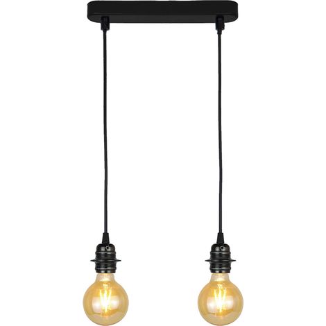 Suspension en métal noir E27 – 2 spots réglables en hauteur – Compatible LED – Dimensions H160 cm, L37 cm – Éclairage moderne pour intérieur – Sampa (1/3)