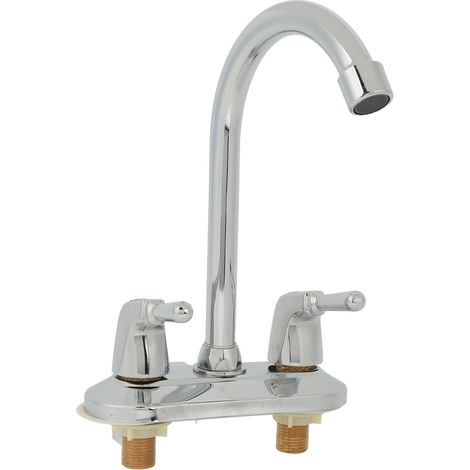 Robinet mitigeur d'évier à 2 poignées et 2 trous, avec plaque de montage, pour eau chaude et froide, idéal pour salle de bain et cuisine.