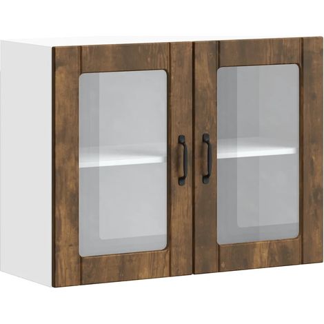 Mobiletto da cucina a parete pratico e di design 80 x 31 x 60 cm con spazio contenitivo ottimale realizzato in legno composito finitura rovere affumicato 020050197