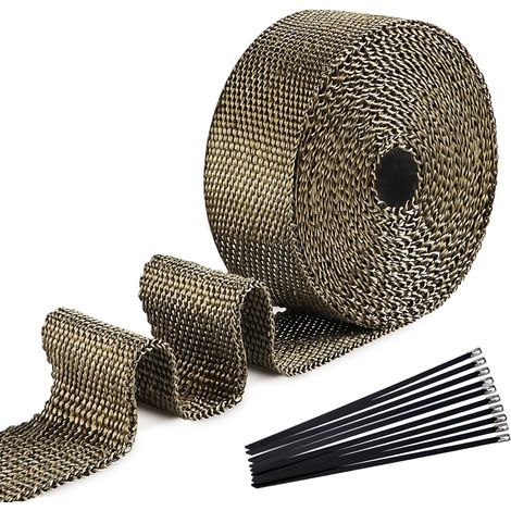 5Mx50mm Bande Thermique Echappement, Ruban Isolant Thermique en Titanium Magma avec 10 Attaches de Câble en Acier Inoxydable de Noir pour Tuyeau Collecteur Echappement Moto Thermique (1/5)