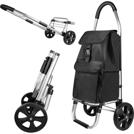 Poussette pliante deux en un, alliage d'aluminium léger, avec sac à provisions détachable, tissu imperméable, grande capacité de 40 litres, design à deux roues, noir (1/5)