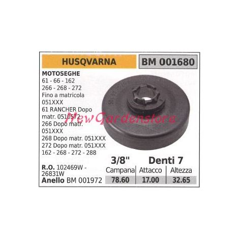 Pignone HUSQVARNA motore motosega 61 66 162 266 268 272 3/8 denti 7 001680