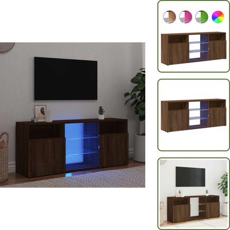 Mueble de TV moderno - vidaXL Mueble de TV con luces LED marrón roble 120x30x50 cm - Mueble de TV con almacenamiento