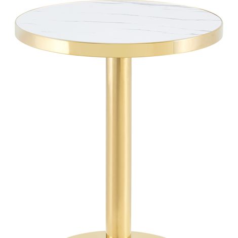 Tavolino rotondo moderno in MDF effetto marmo bianco e oro, 60 x 60 x 74 cm (1/5)