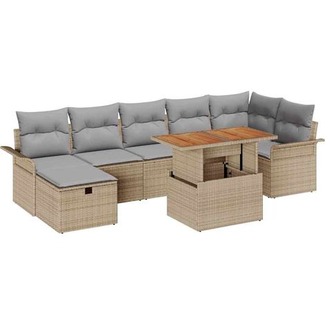 Maison Exclusive - Conjunto de sofás de jardín 8 pcs Beige ratán (1/5)