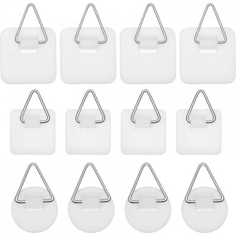 Lot de 12 crochets muraux adhésifs invisibles, crochets adhésifs pour tableaux, crochets muraux sans perçage, support mural pour accrocher photos, tableaux (1/5)