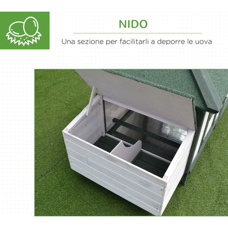 Poulailler de jardin en bois avec rampe et plateau, 196 x 76 x 97 cm, blanc et vert (1/5)
