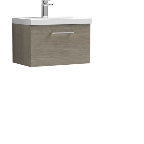 Balterley  Wall Hung 1 Soft Close Drawer & Thin-Edge Bathroom Vanity Unit Basin, Solace Oak, 600mm (1/4)