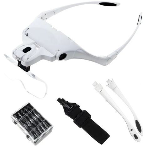 Lunette Loupe avec 2 LED - Loupe Eclairante Loupe Frontale pour Lecture,Tous Les Travaux de Précision, Couture, Bijoux, Réparations, Montres et Artisanat - 5 Lentilles Détachables (1/5)