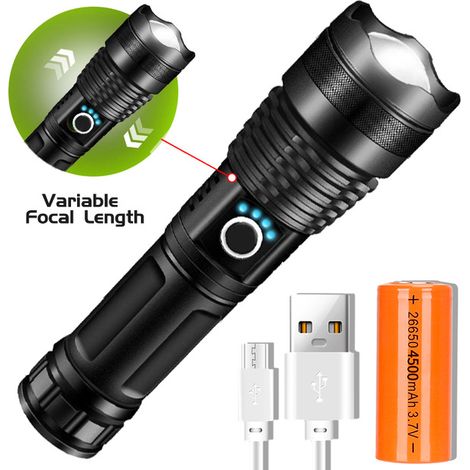 MINKUROW Torcia Led Ultra Potente Da 1500 Lumen, Torcia Xhp70.2 Ricaricabile Tramite Usb, Torcia Ad Alta Potenza A 5 Modalità Ipx65 Impermeabile Con Batteria Da 3000 Mah Per Campeggio, Attività All'ap (1/5)