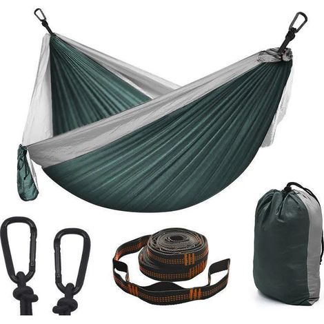 Hamac d'extérieur portable en nylon pour 2 personnes avec sangles d'arbre et mousquetons en alliage d'aluminium (270 x 140 cm). (1/5)